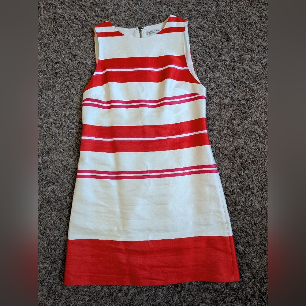 Alice + Olivia White/Red Linen Blend Dress Women's Sz 2
